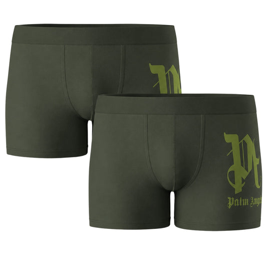 Palm Angels Two-Pack Side Mark Logo Military Green Boxer Shorts