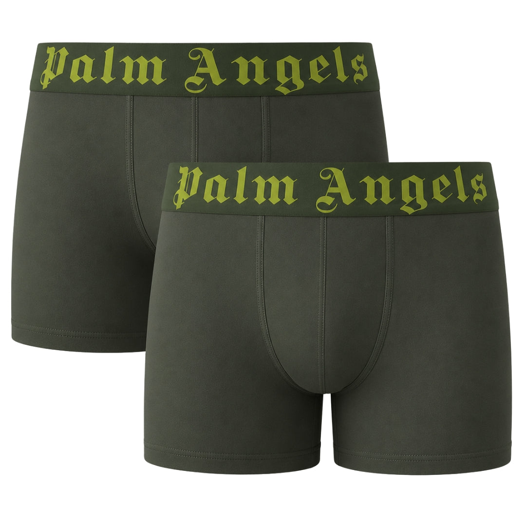 Palm Angels Two-Pack Contrast Logo Military Green Boxer Shorts
