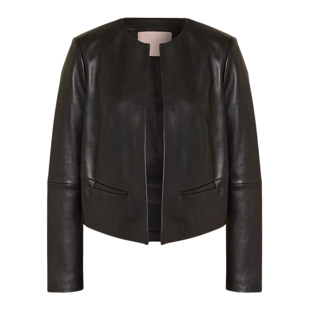 Ted Baker Quentia Cropped Collarless Black Leather Jacket