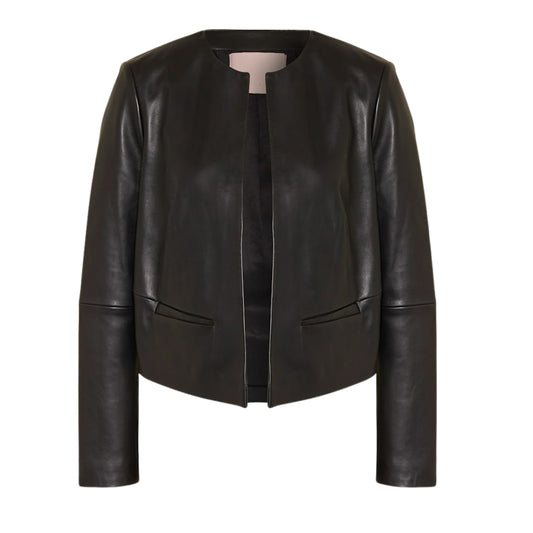 Ted Baker Quentia Cropped Collarless Black Leather Jacket