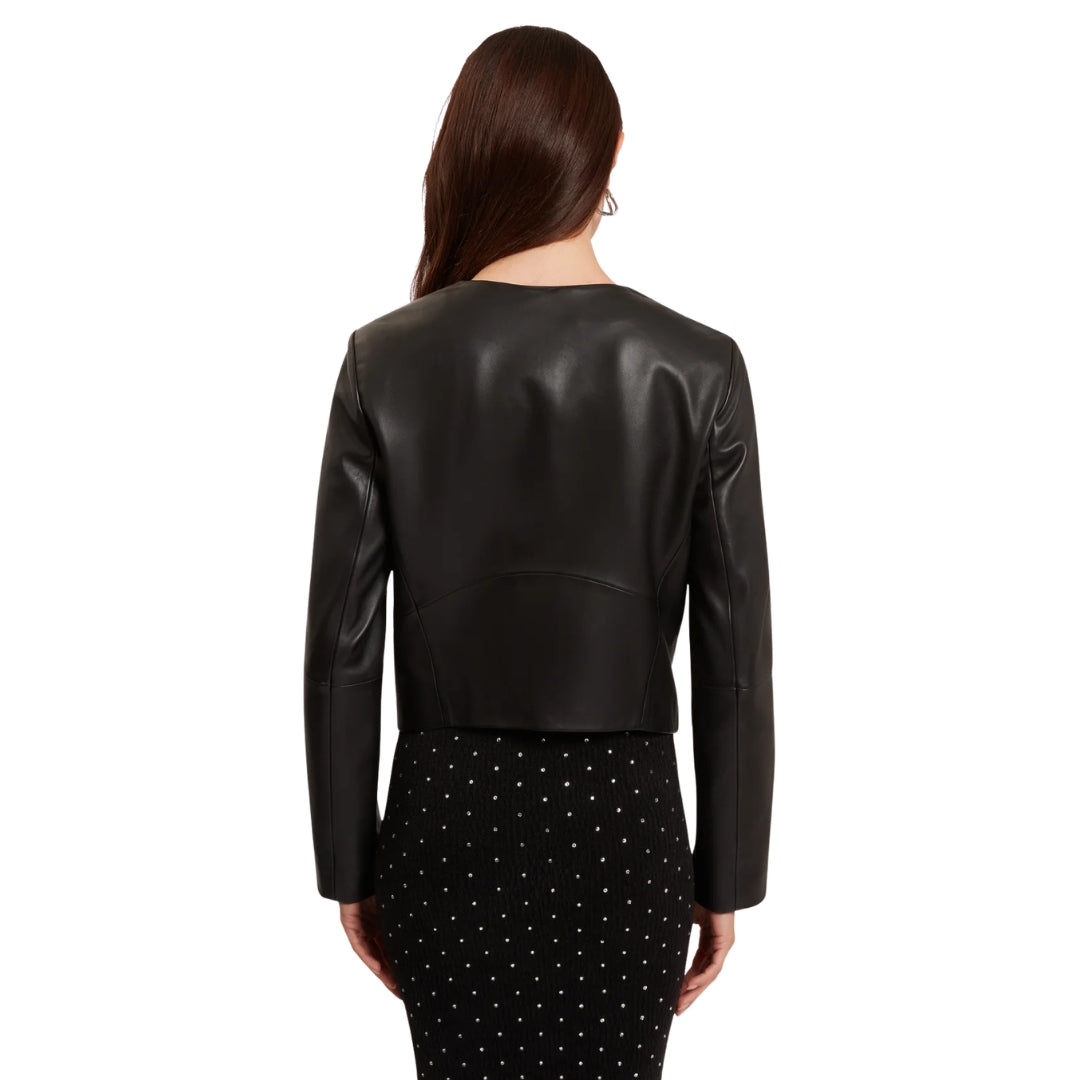 Ted Baker Quentia Cropped Collarless Black Leather Jacket