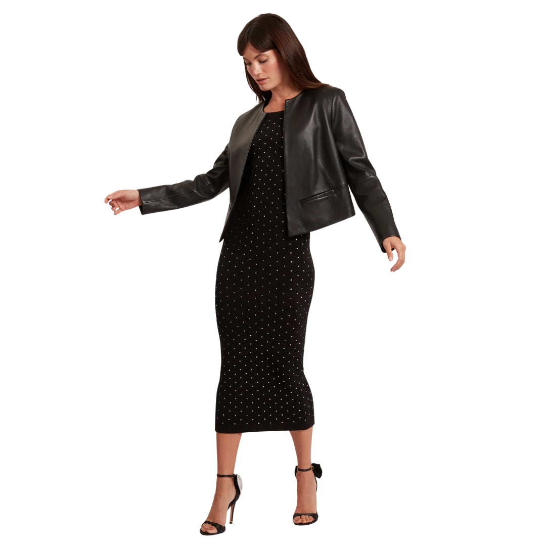 Ted Baker Quentia Cropped Collarless Black Leather Jacket