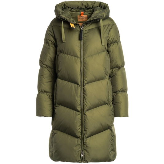 Parajumpers RINDOU PWPUHF33 356 Rosemary GREEN LONG HOODED DOWN JACKET Womens S