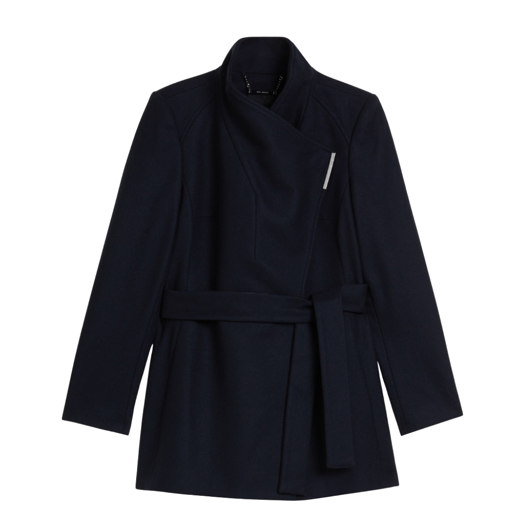 Ted Baker Rosess Short Belted Navy Wool Wrap Coat