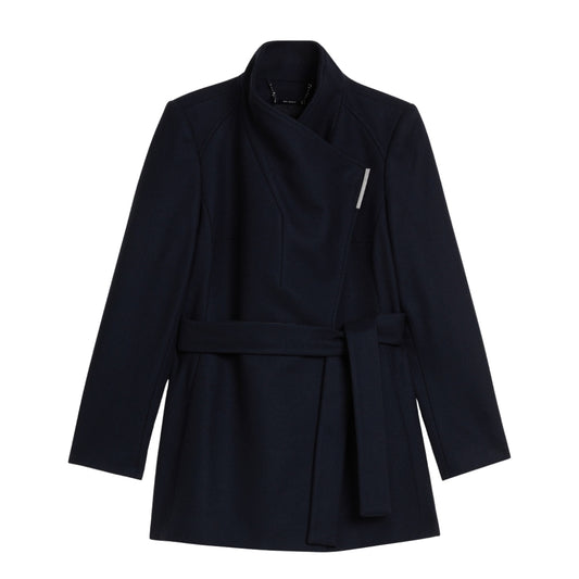 Ted Baker Rosess Short Belted Navy Wool Wrap Coat