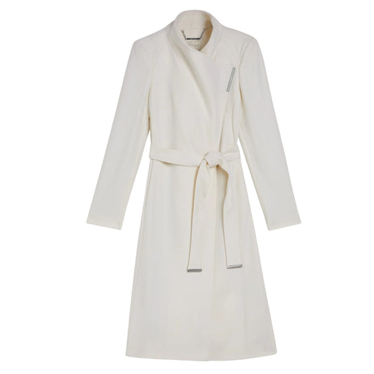 Ted Baker Rose Midi Length Belted Wool Ivory Wrap Coat