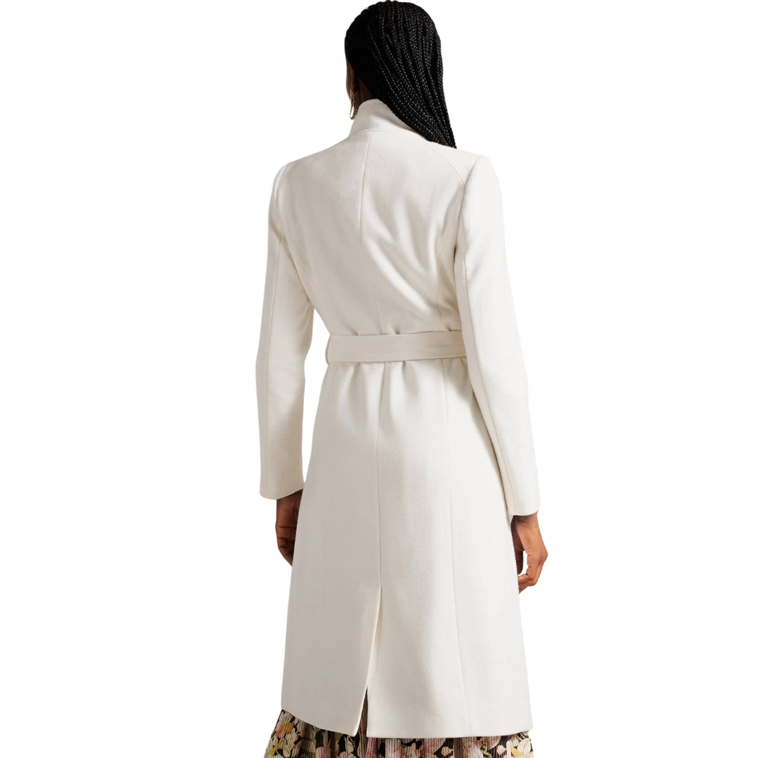 Ted Baker Rose Midi Length Belted Wool Ivory Wrap Coat