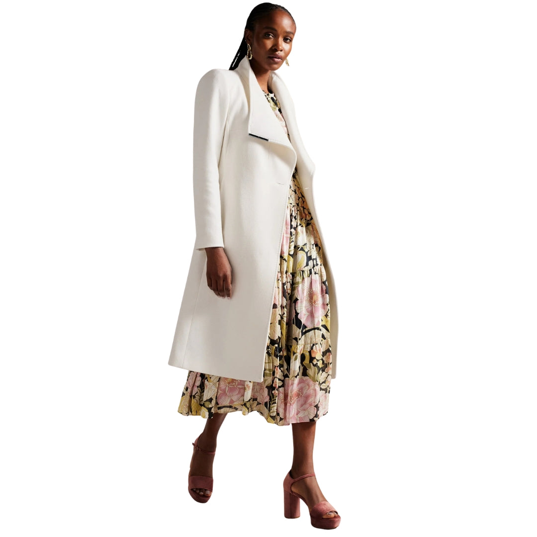 Ted Baker Rose Midi Length Belted Wool Ivory Wrap Coat