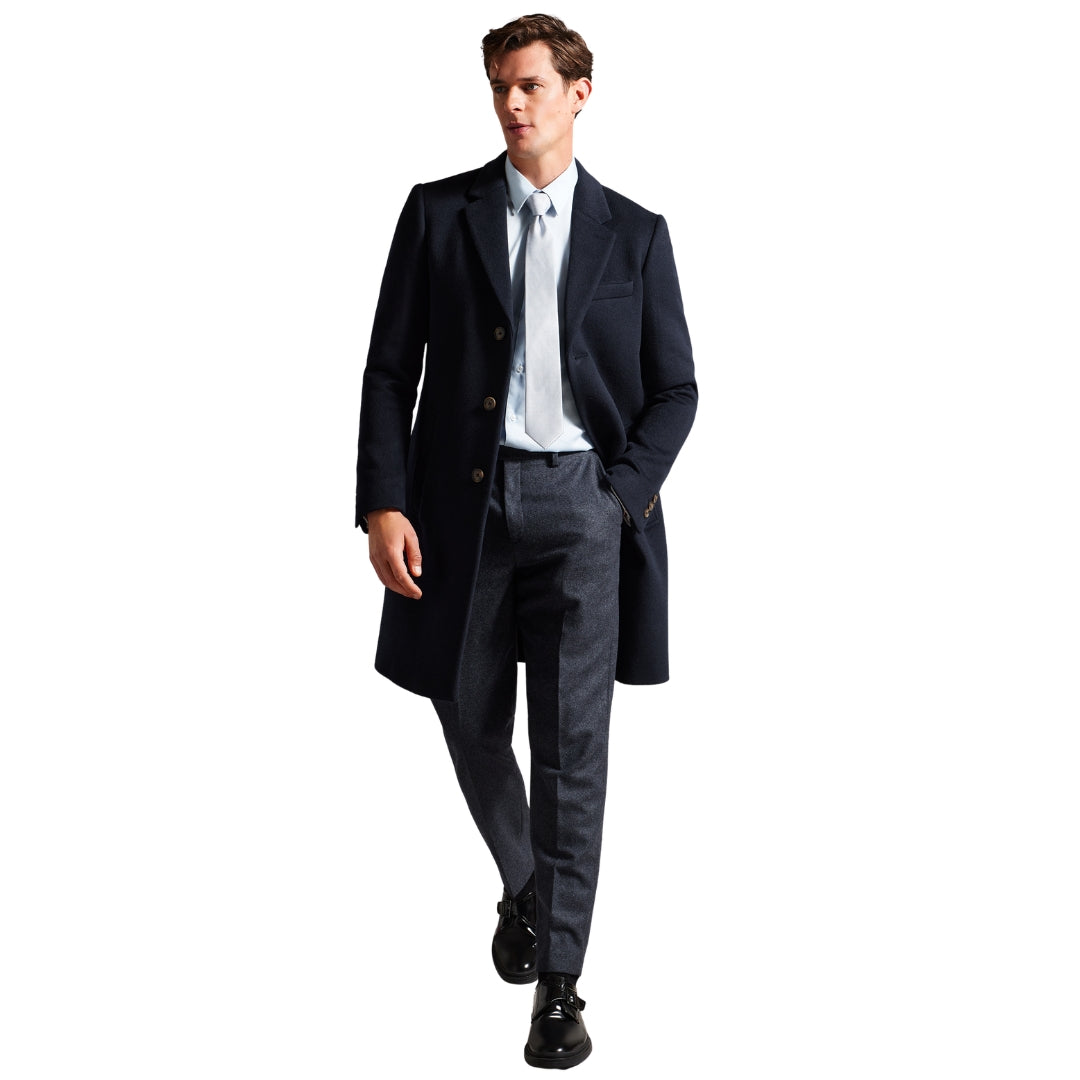 Ted Baker Rueby Wool Blend City Navy Overcoat