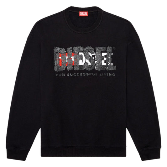 Diesel Double Destroyed Logo Black Sweatshirt