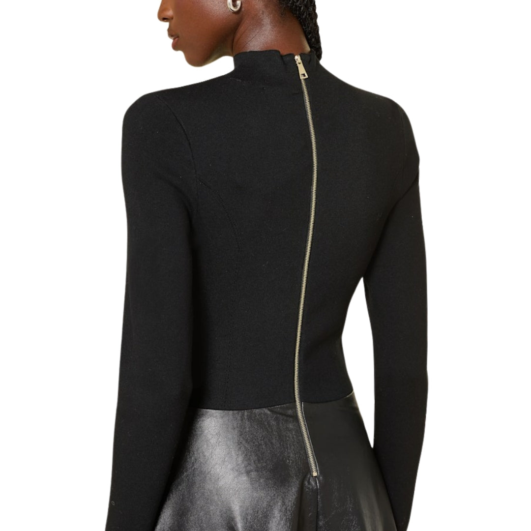 Ted Baker Midi Dress With Faux Leather Skirt