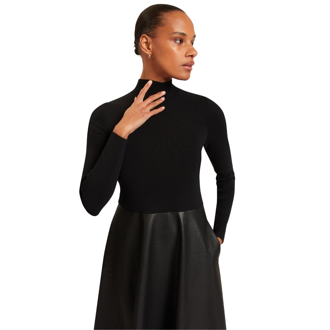 Ted Baker Midi Dress With Faux Leather Skirt
