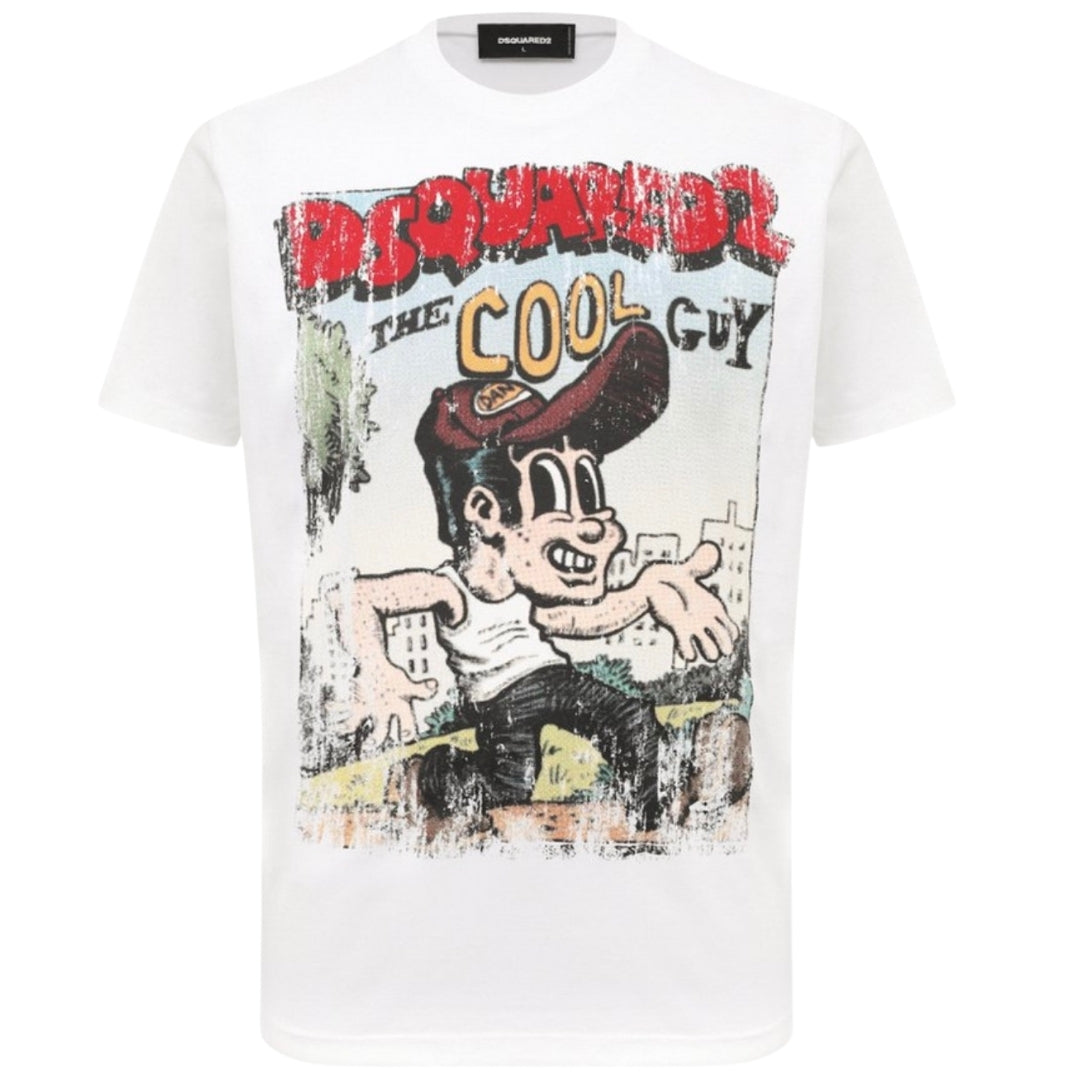 DSQUARED2 Cigarette Fit The Cool Guy Print White  T-Shirt M
