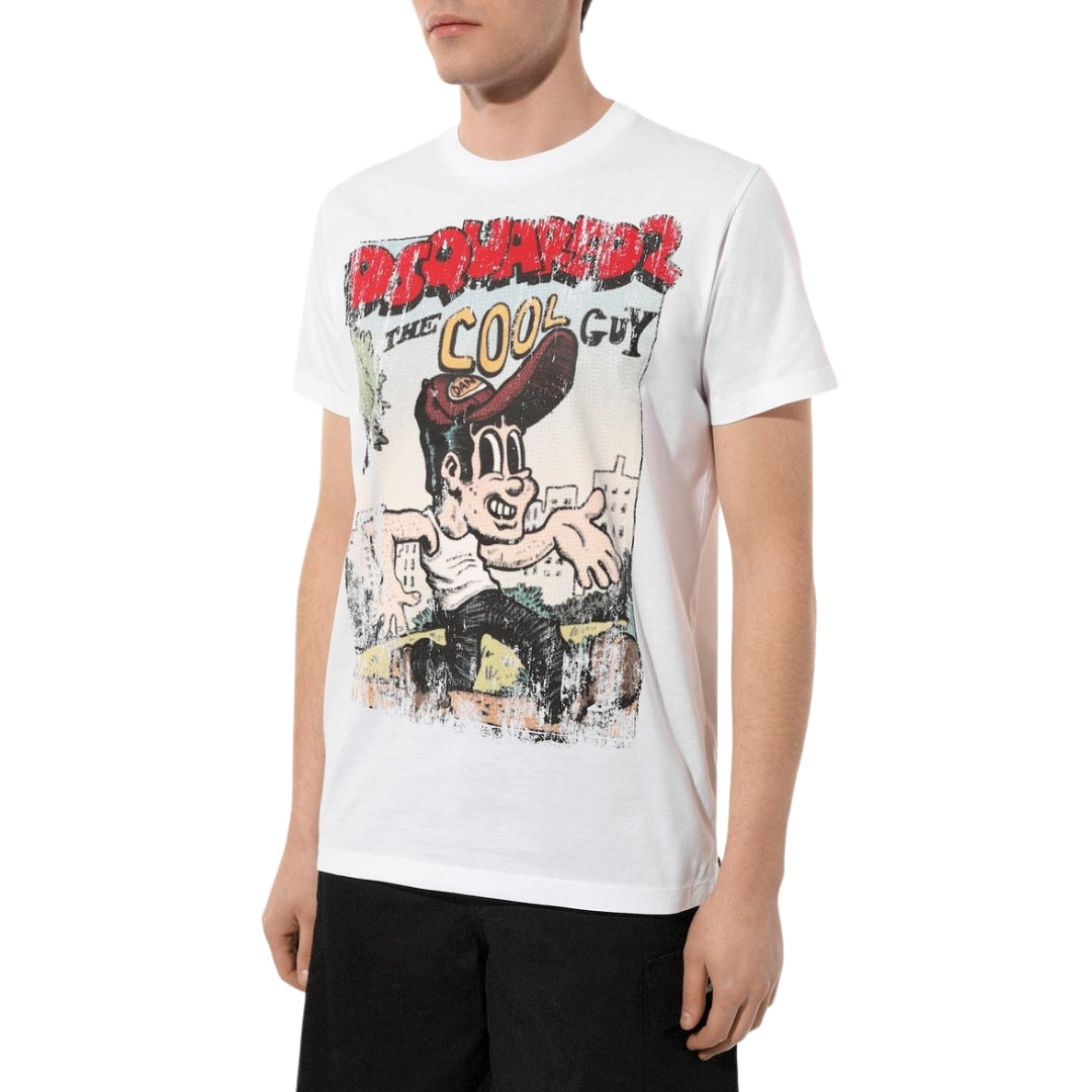 DSQUARED2 Cigarette Fit The Cool Guy Print White  T-Shirt M