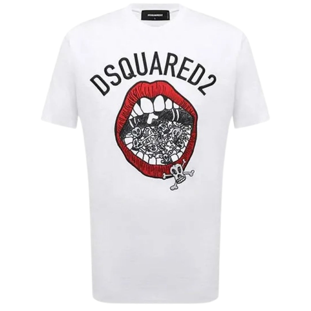 DSQUARED2 Branded Mouth Graphic White  T-Shirt XS