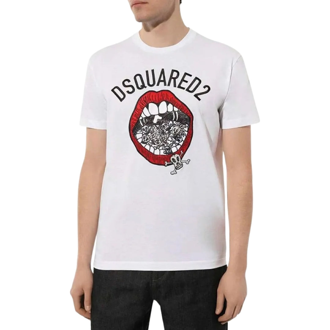DSQUARED2 Branded Mouth Graphic White  T-Shirt XS