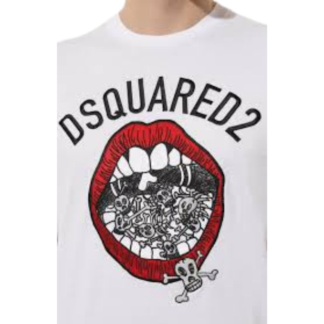 DSQUARED2 Branded Mouth Graphic White  T-Shirt XS
