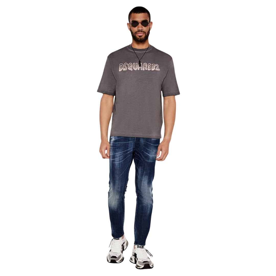 Dsquared2 Best Fade Loose Fit Cartoon Logo T-Shirt Charcoal XS
