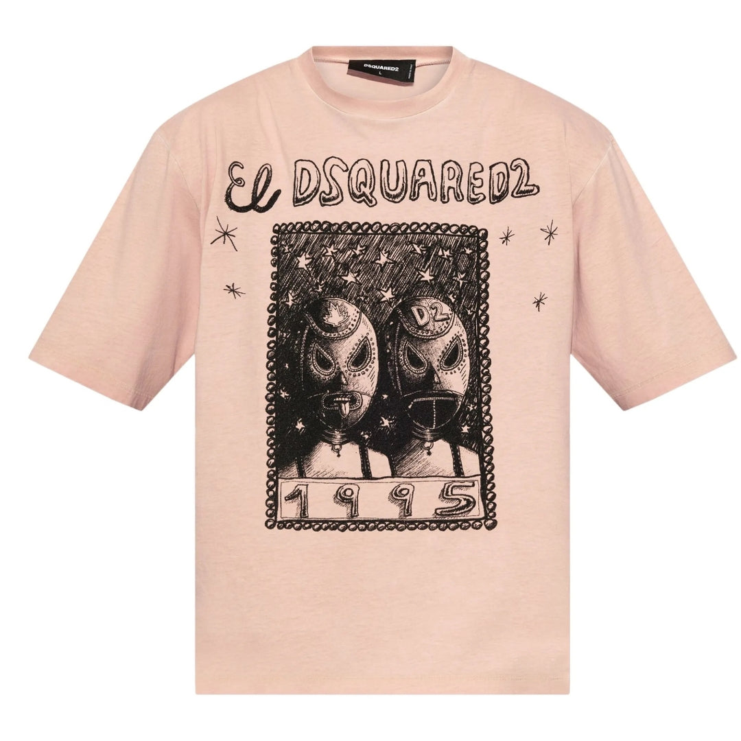 Dsquared2 Overlay Graphic Loose Fit T-Shirt Dusty Antic Rose XS
