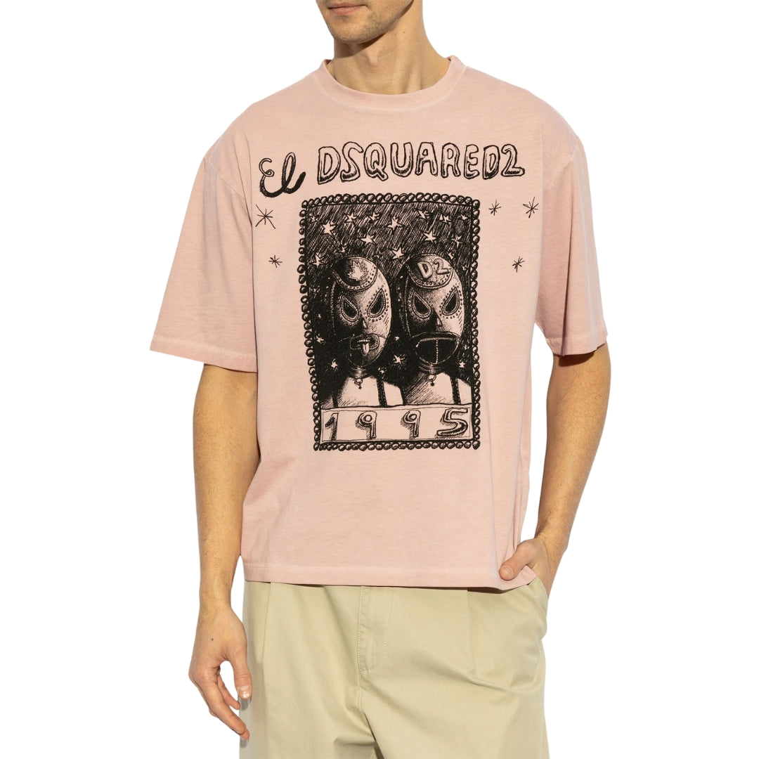 Dsquared2 Overlay Graphic Loose Fit T-Shirt Dusty Antic Rose XS