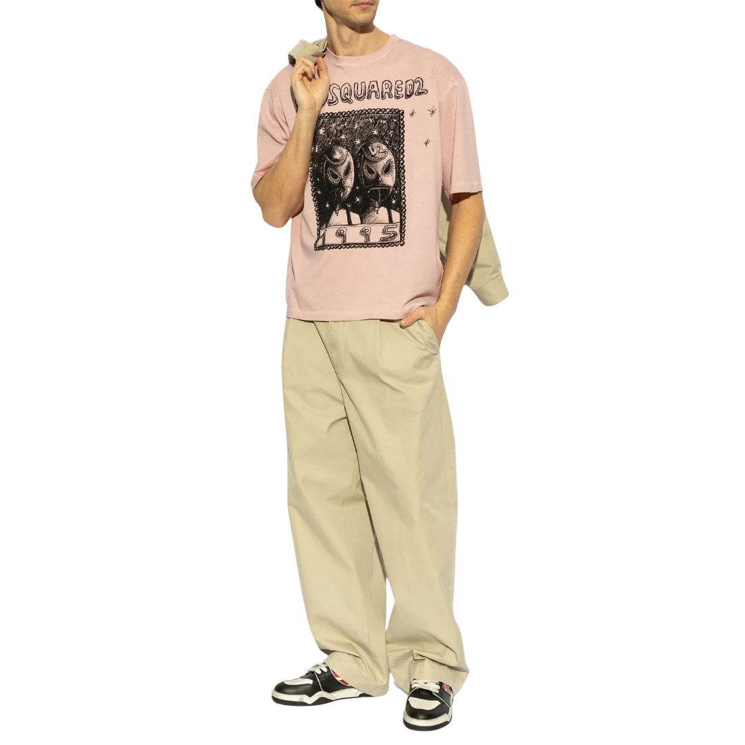 Dsquared2 Overlay Graphic Loose Fit T-Shirt Dusty Antic Rose XS