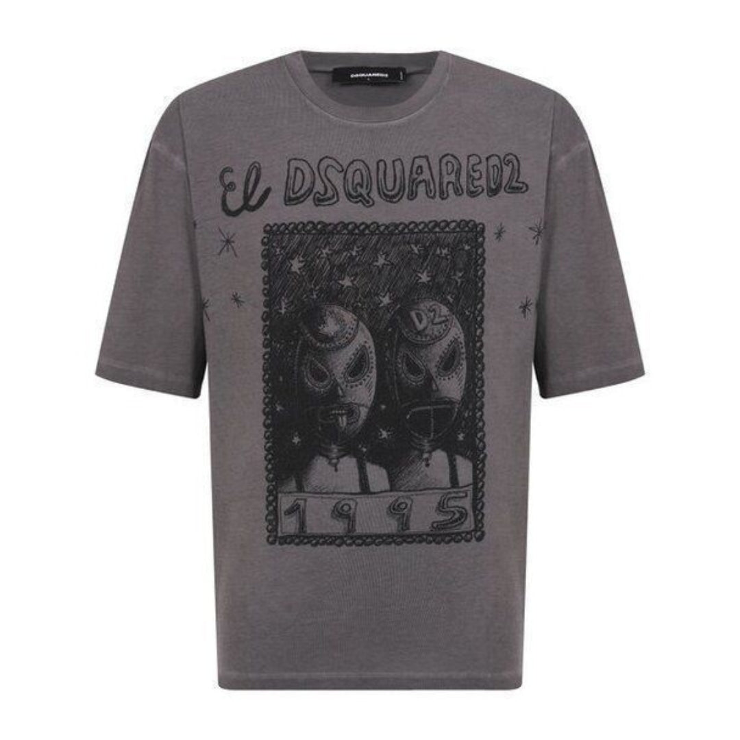 Dsquared2 Overlay Graphic Loose Fit T-Shirt Charcoal XS