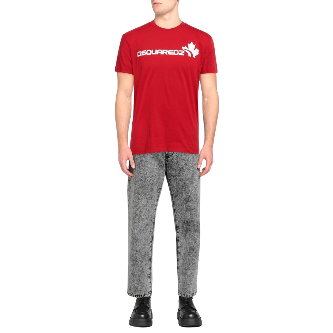Dsquared2 White Maple Leaf Logo Cool Fit RedT-Shirt