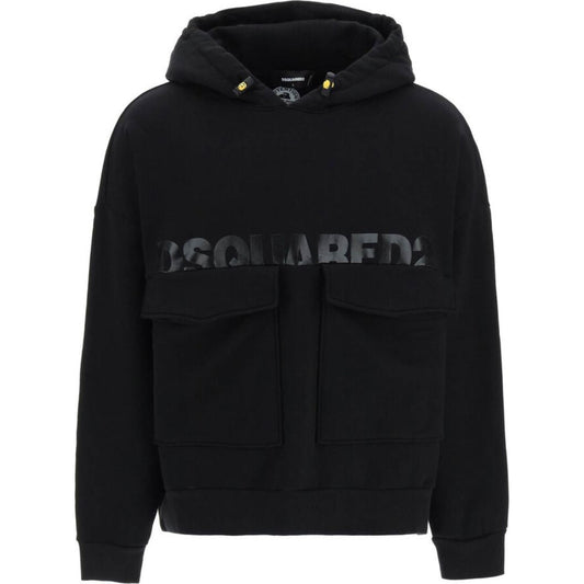 Dsquared2 Printed Logo Large Pockets Black Hoodie S