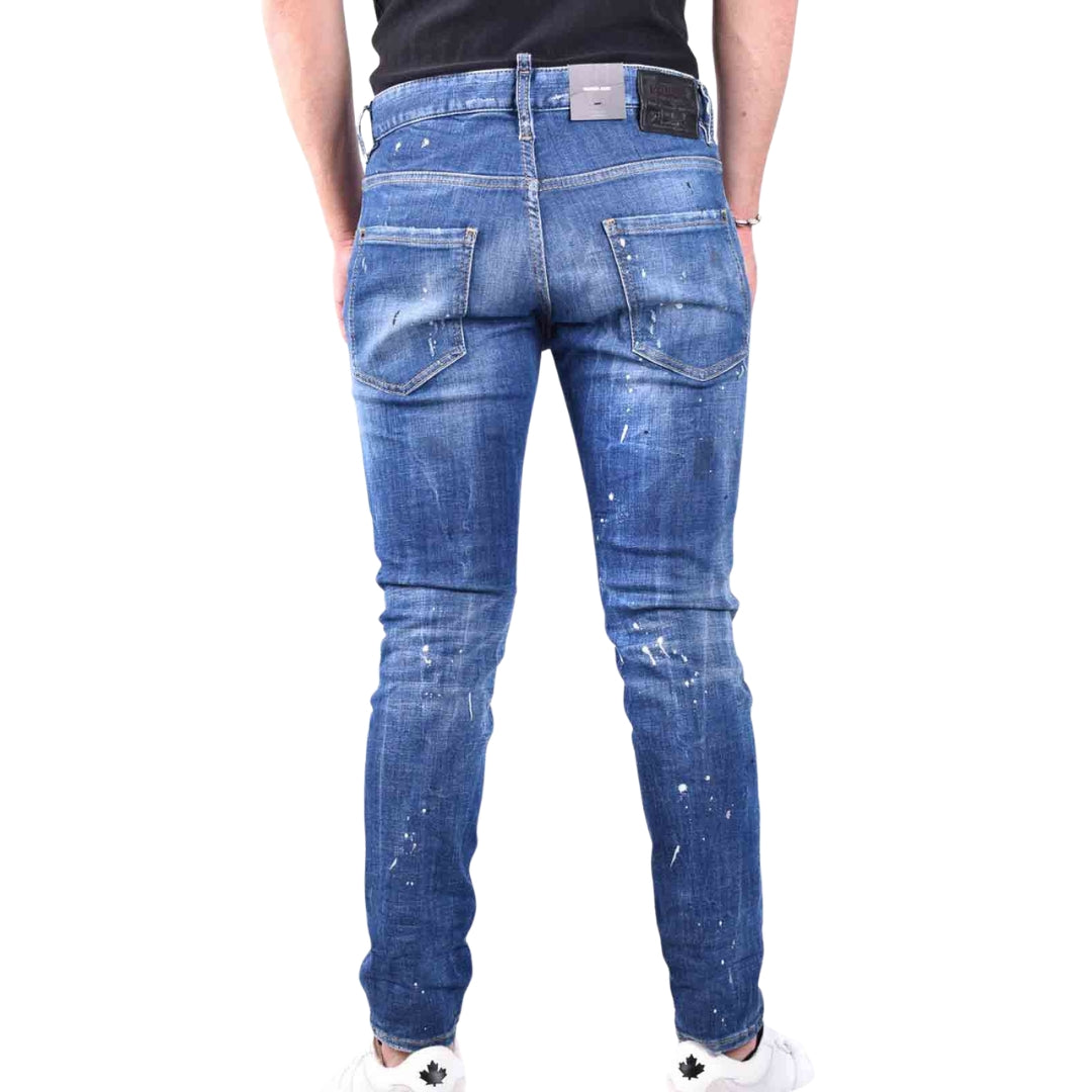 DSQUARED2 Skater Jean Destroyed Reinforced Paint Splash Effect Blue Jeans W30