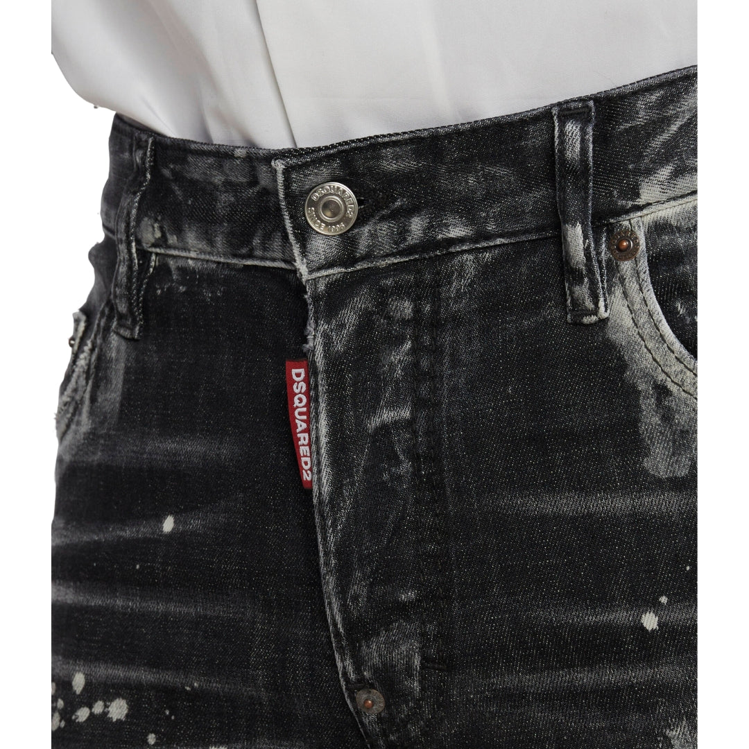 DSQUARED2 Skater Jean Paint Effect Black Denim Jeans W32