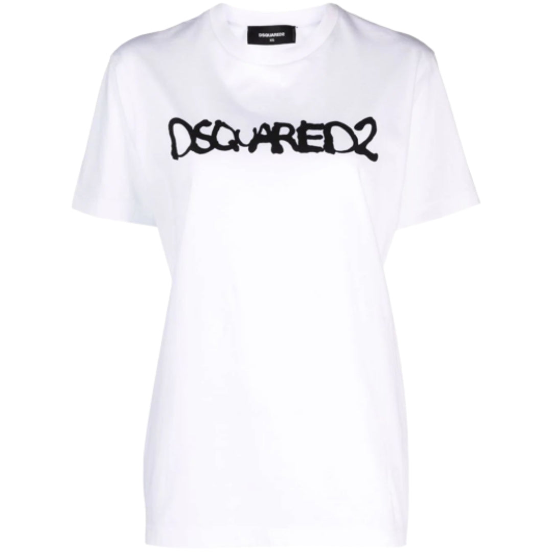 DSQUARED2 Graffiti Spray Logo White  T-Shirt XS