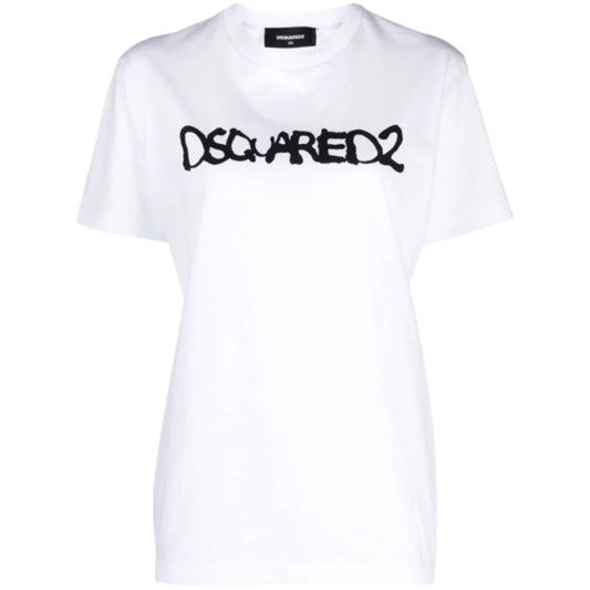 DSQUARED2 Graffiti Spray Logo White  T-Shirt XS