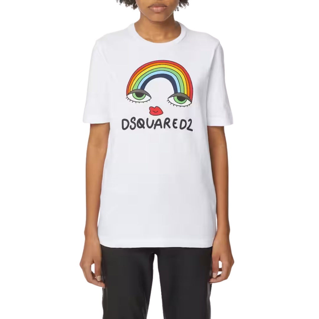 DSQUARED2 Rainbow Graphic White  T-Shirt XS