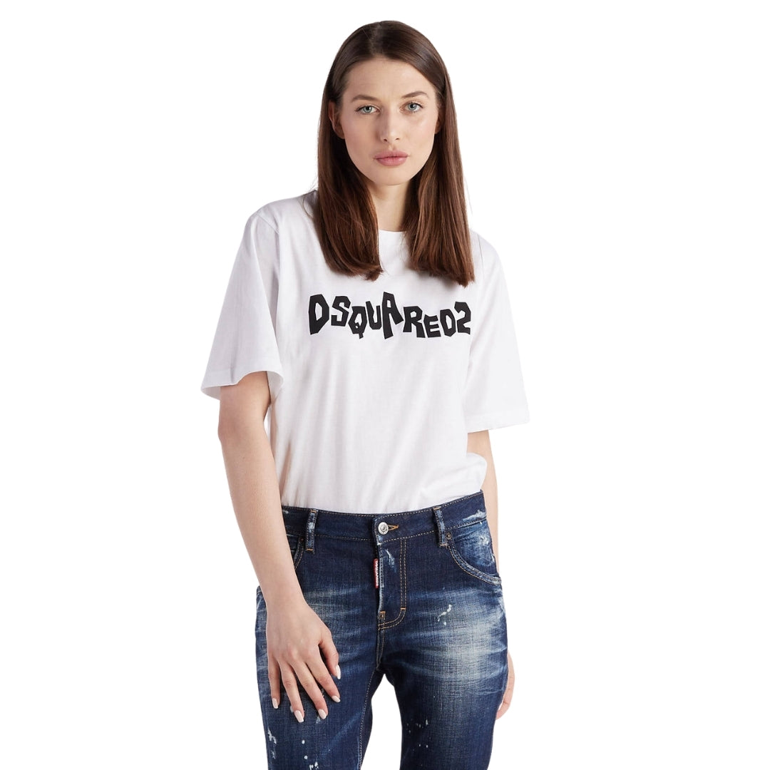 DSQUARED2 Contrast Brand Logo White  T-Shirt XS