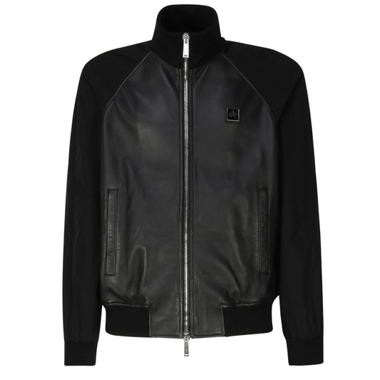 DSQUARED2 Contrast Arms Black Leather Jacket W38