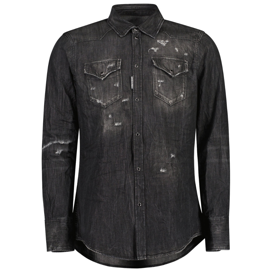 DSQUARED2 Classic Western Worn Denim Black Shirt W30