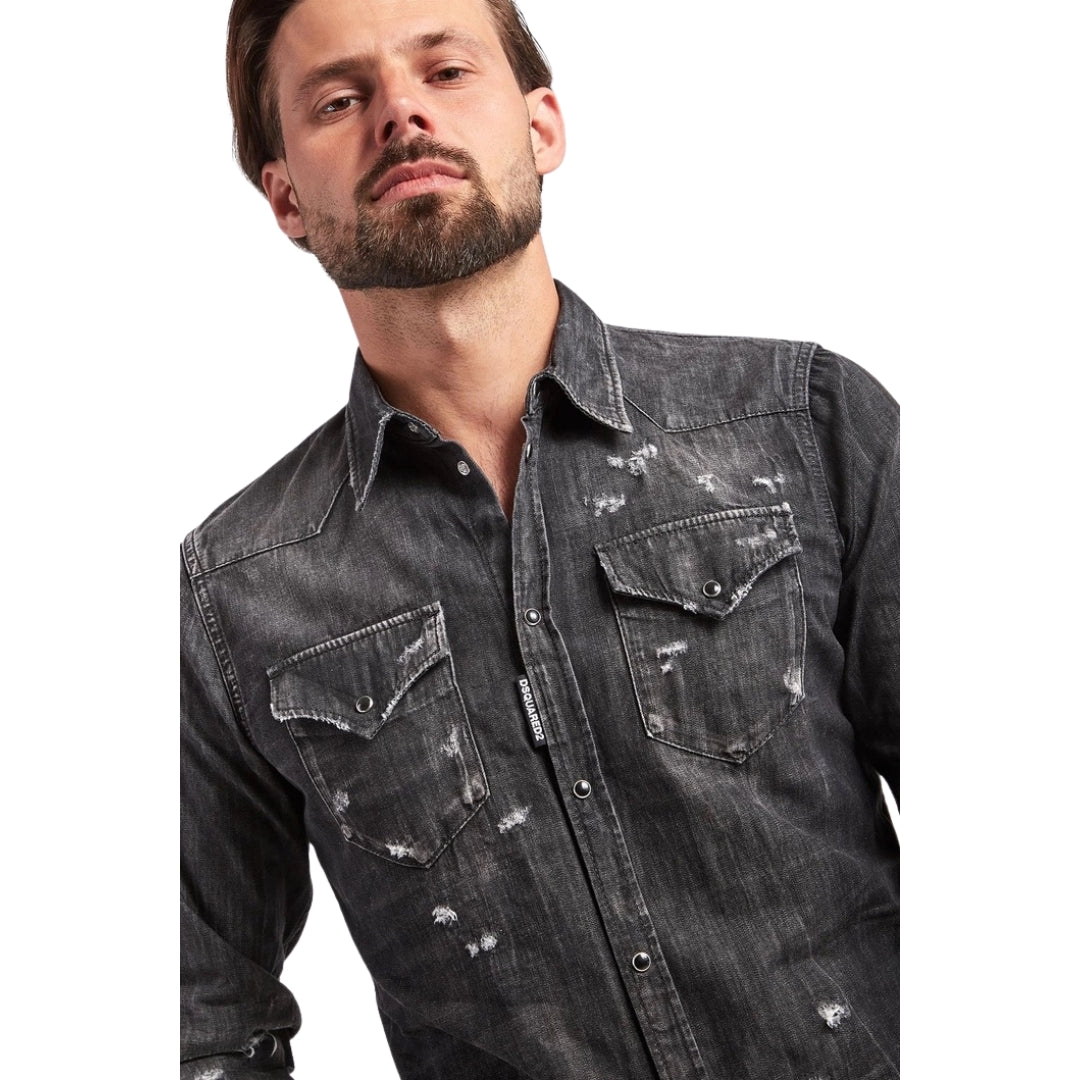 DSQUARED2 Classic Western Worn Denim Black Shirt W30