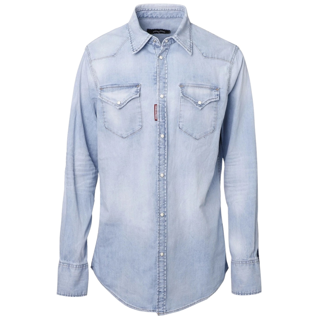 DSQUARED2 Classic Western Faded Denim Blue Shirt W30