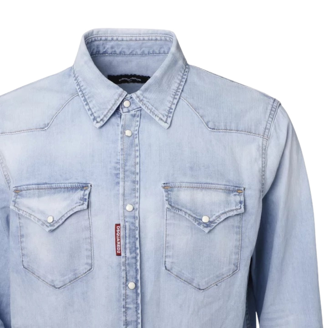 DSQUARED2 Classic Western Faded Denim Blue Shirt W30