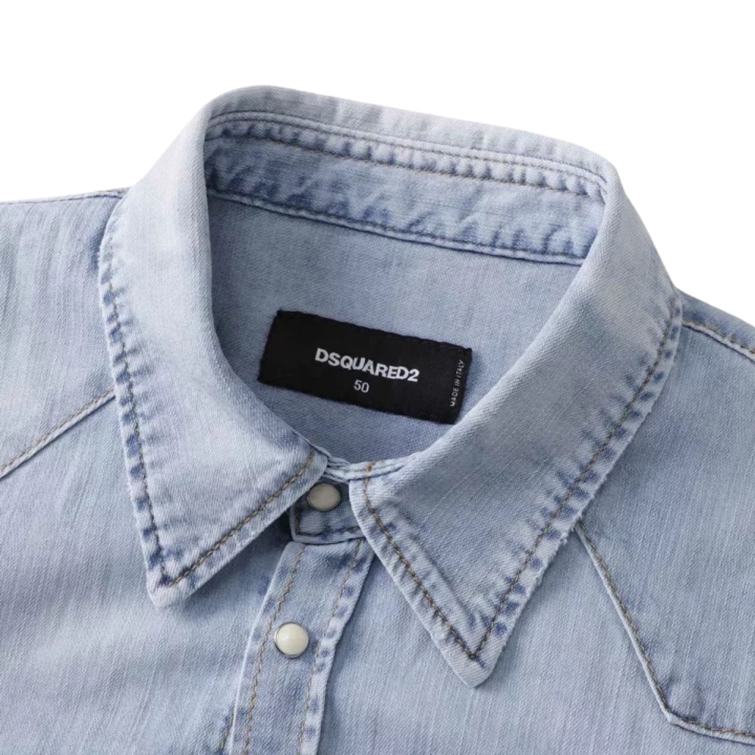 DSQUARED2 Classic Western Faded Denim Blue Shirt W30