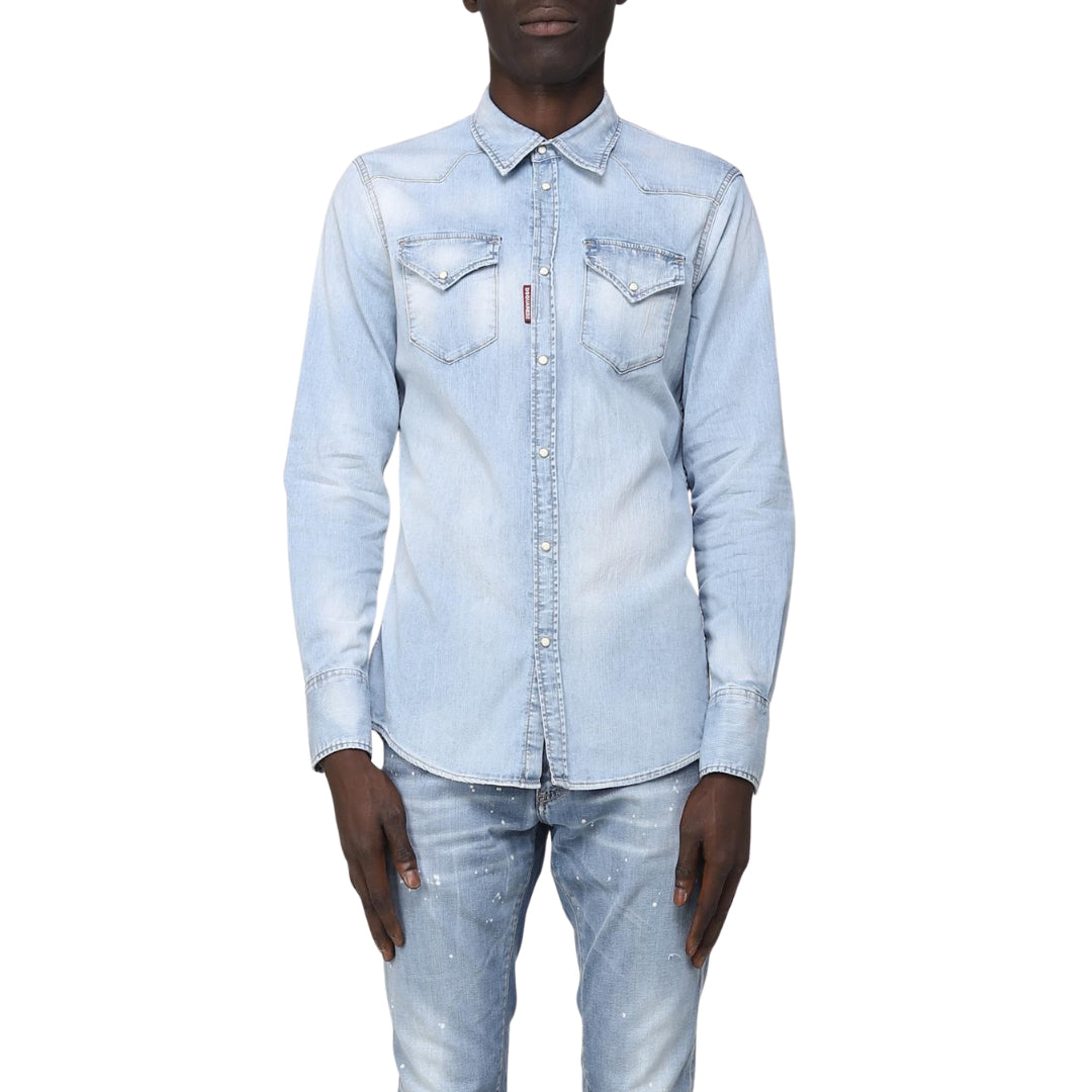 DSQUARED2 Classic Western Faded Denim Blue Shirt W30