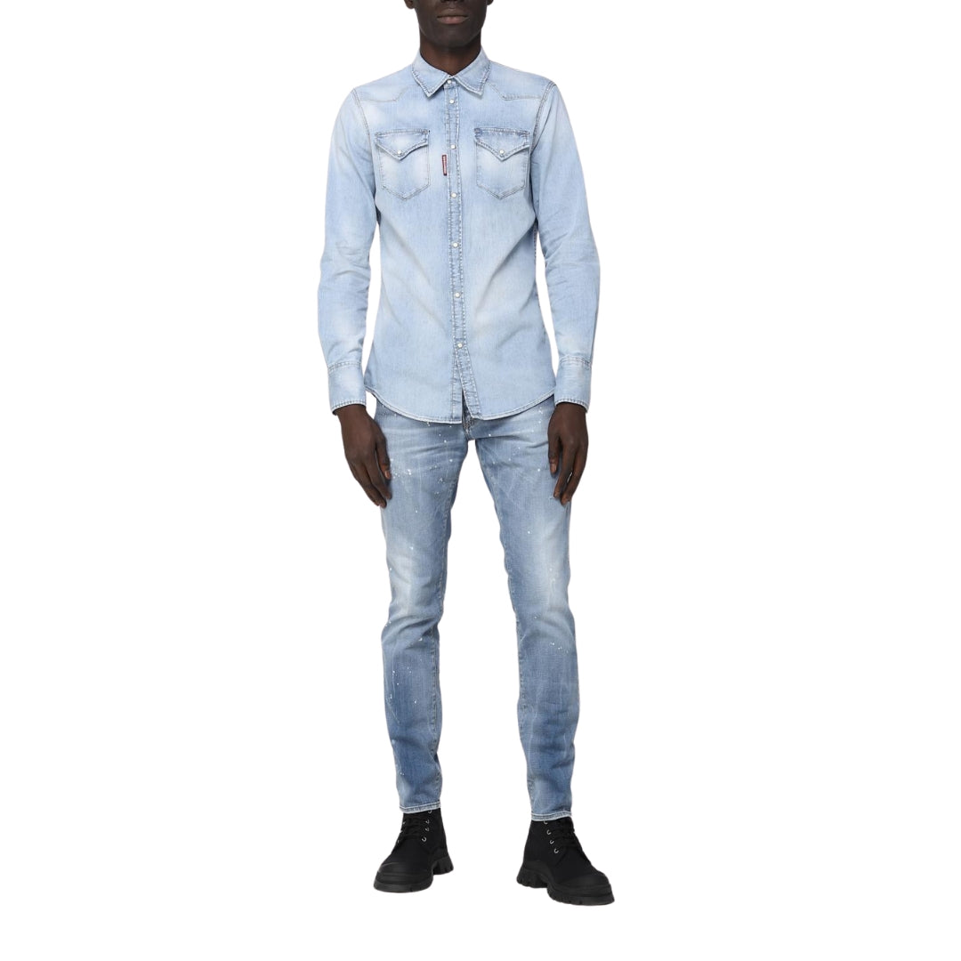DSQUARED2 Classic Western Faded Denim Blue Shirt W30
