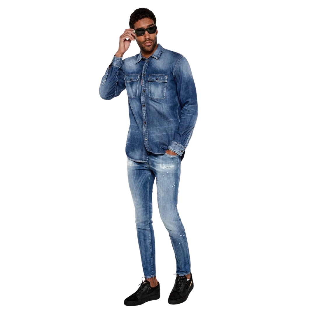 Dsquared2 Relax Dan Worker Pocket Shirt Navy Blue W32