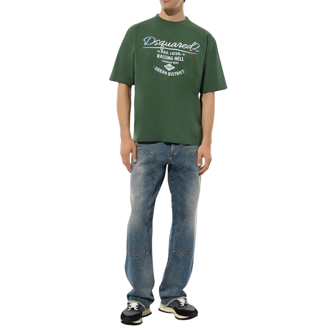 DSQUARED2 Branded Raising Hell Logo Green  T-Shirt XS