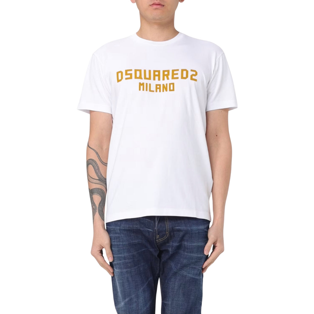 Dsquared2 Cool Fit Dsquared2 Milano T-Shirt White Ochre Print S
