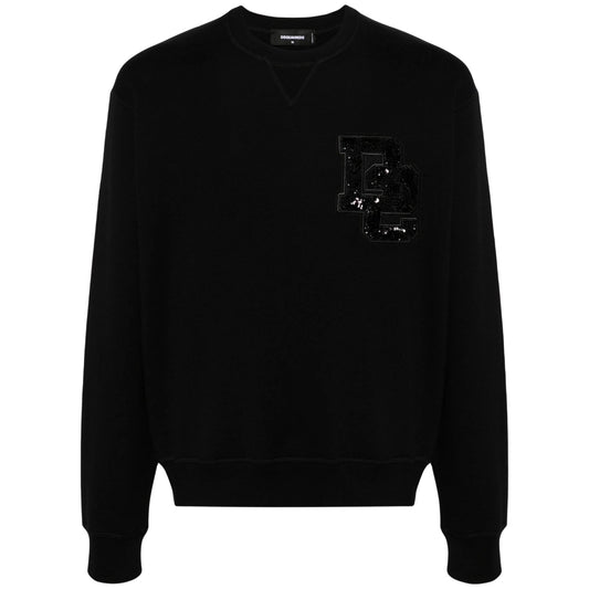 DSQUARED2 D2 Sequin Logo Black Crew Neck Jumper M