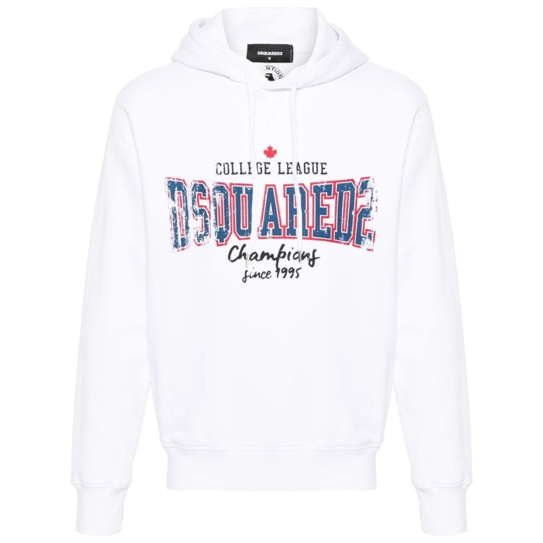 Dsquared2 Cool Fit Faded College League Logo White Hoodie 