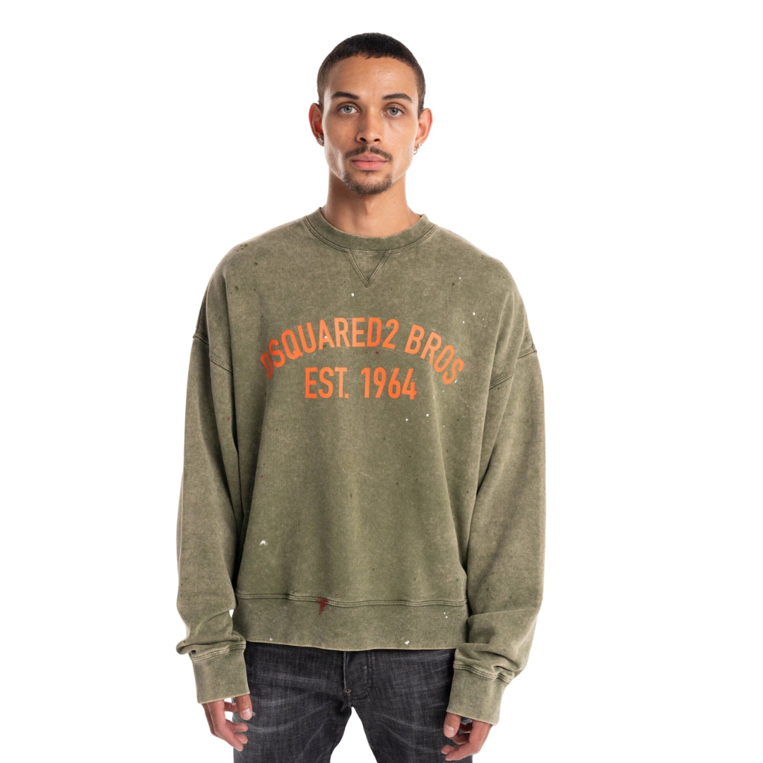 Dsquared2 Marble Dyed With Vanish Spot Cypro Fit Sweatshirt Military Green M