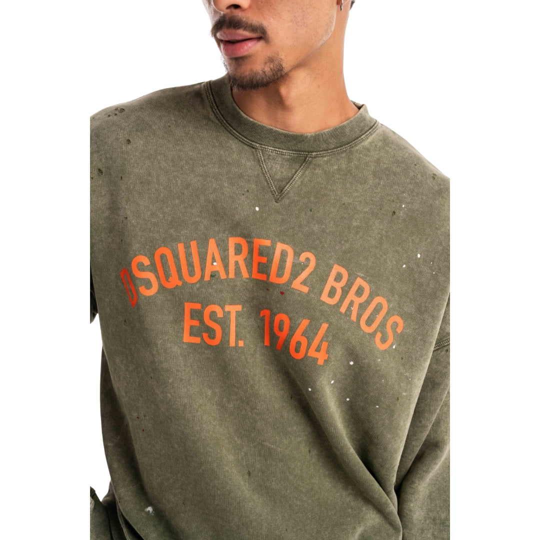 Dsquared2 Marble Dyed With Vanish Spot Cypro Fit Sweatshirt Military Green M