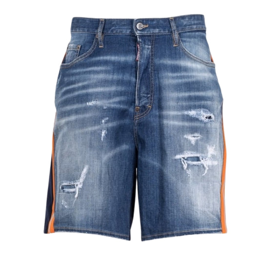 Dsquared2 Boxer Style Shorts Taped Hem Blue Denim Shorts W34